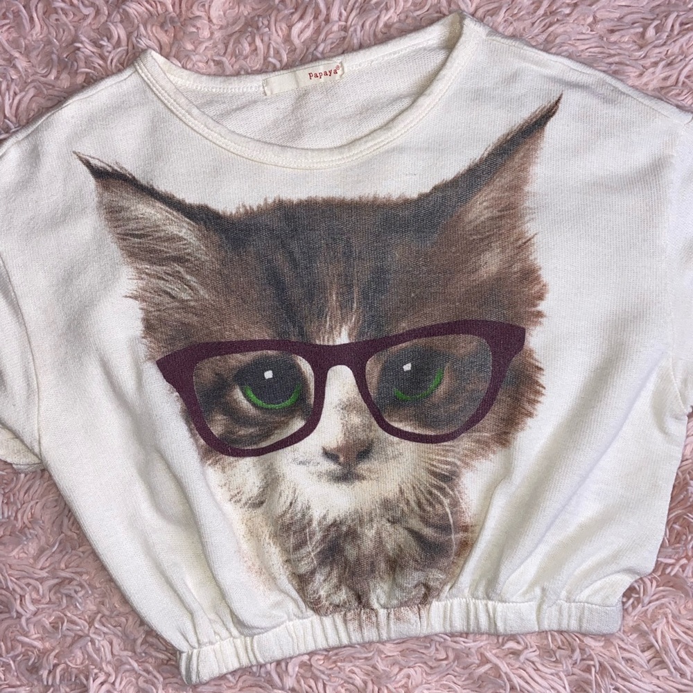 CAT PRINTED SCRUNCHED-BOTTOM CROP TOP · SIZE M · PAPAYA - Picture 2 of 4